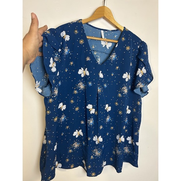 Anyalli Top Blouse Plus Size 2X Butterfly Novelty Print Lightweight Shiffon - Picture 2 of 9
